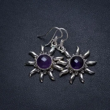 

Natural Amethyst Handmade Boho 925 Sterling Silver Earrings 1 1/4" T3244