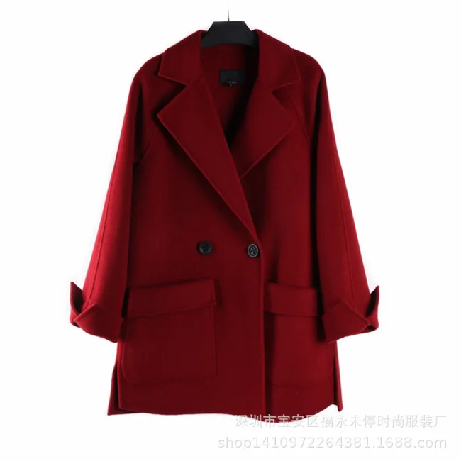 Модное Теплое повседневное пальто с отложным воротником для женщин с длинными рукавами и манжетами, шерстяное пальто и куртка с карманами, женская одежда - Цвет: Красный