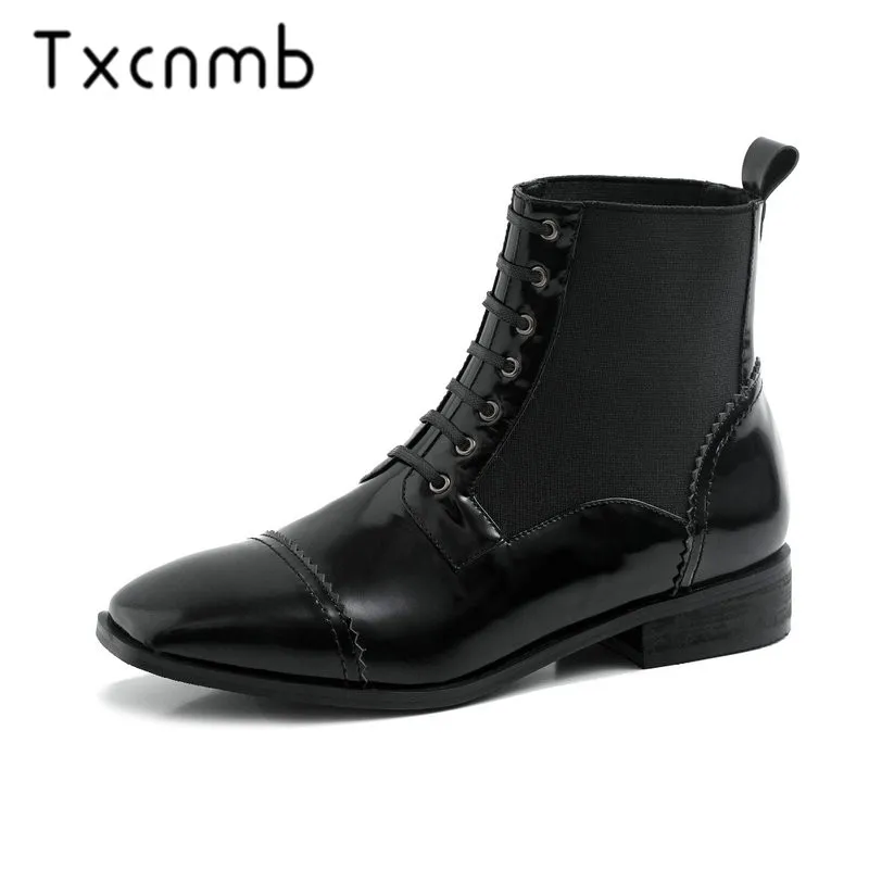 

TXCNMB 2019 Boots Women Ankle Boots for Women Winter Genuine Leather Low Heel Shoes Woman Size40
