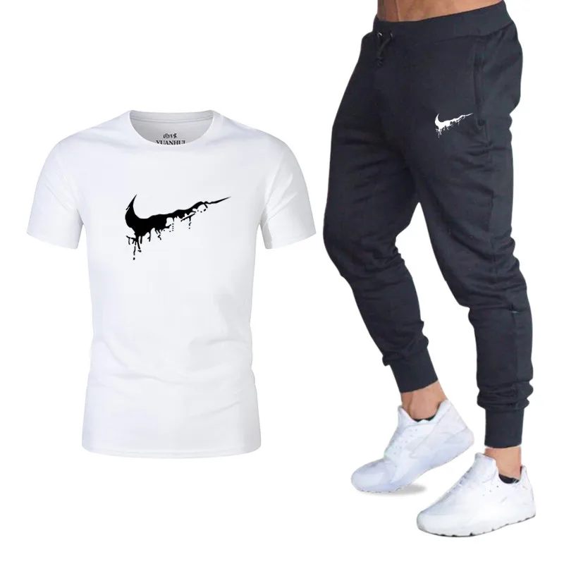 

Men's Sets T Shirts+pants Two Pieces Sets Casual Tracksuit Men/Women New Fashion printing suits sportwear Gyms Fitness trousers