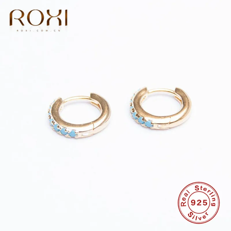 ROXI 925 пробы, серебряные круглые серьги с кристаллами, роскошные однорядные кубические циркониевые круглые серьги-гвоздики, женские серьги с пряжкой