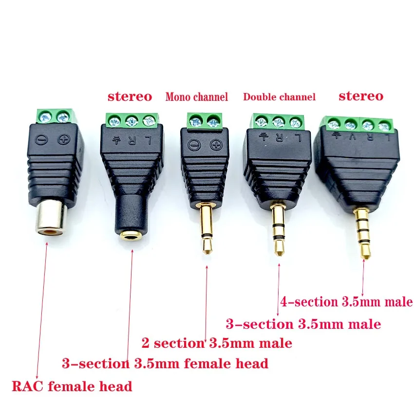 Słuchawki gniazdo Audio 3.5mm złącze Adapter Stereo 3.5mm RCA Audio Mono kanał wtyczka do zacisku śrubowego Audio Mono kanał wtyczki