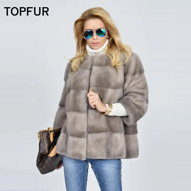 TOPFUR, новинка, модное зимнее Короткое женское пальто, пальто из натурального меха для женщин, натуральный мех норки, верхняя одежда и пальто, черные Базовые Куртки