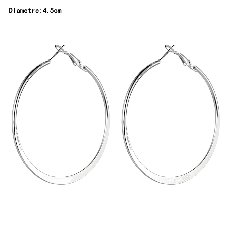 Silver 4.5cm 3 размера, большие гладкие круглые женские серьги-кольца золотого и серебряного цвета, круглые вечерние серьги-кольца, подарок, Лидер продаж - Окраска металла: Silver 4.5cm