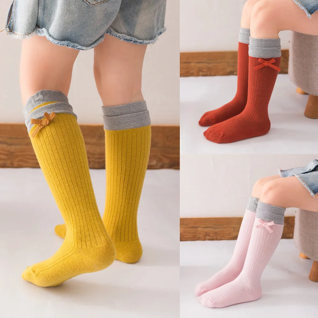 Детские носки однотонные Нескользящие вязаные длинные носки для маленьких девочек и мальчиков Гольфы модные зимние и осенние хлопковые носки C810