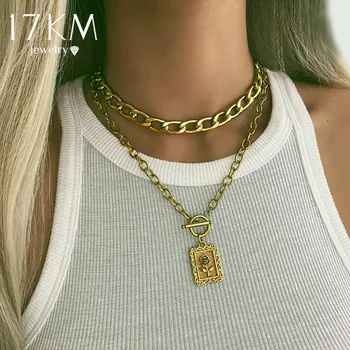 

17KM Vintage Multilayer Rose Chain Necklace For Women Gifts Bohemian Gold Lock Thick Chain Link Choker Necklaces Jewelry
