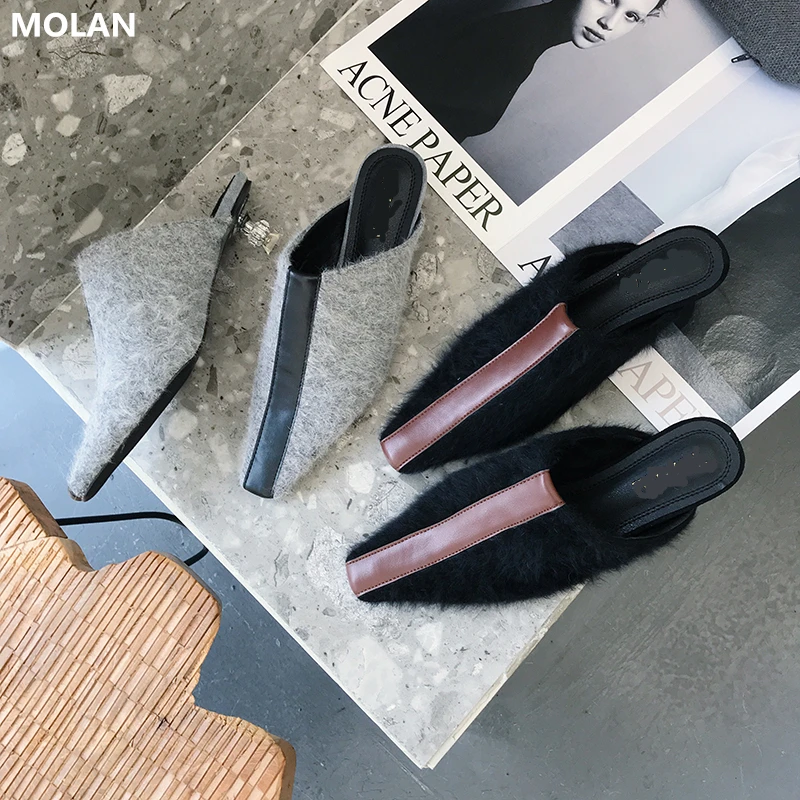 

MOLAN Brand Designers 2019 Autumn Korean Fashon Luxury Striped Mix Colors Clear Strange Heels Lady Pumps Slip On Loafers Mules
