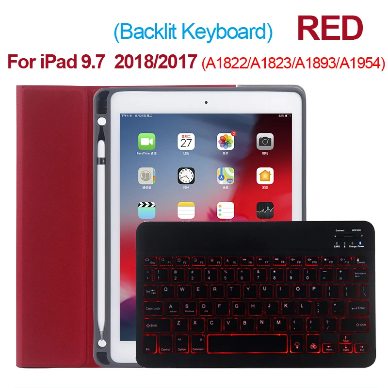 Red 17 18 SC Верхняя откидная клавиатура с подсветкой для Apple iPad 9,7 5-го 6-го поколения, чехол с Bluetooth клавиатурой для iPad Air 1 Air 2 5 6, чехол - Цвет: Red 17 18 SC