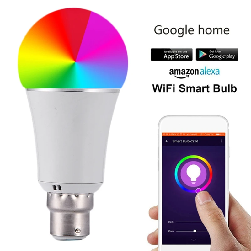 Светодиодный B22 смарт-лампочка WIFI 7 Вт Диммируемый Светильник лампа работает для Google Alexa домашний многоцветный светодиодный светильник лампа