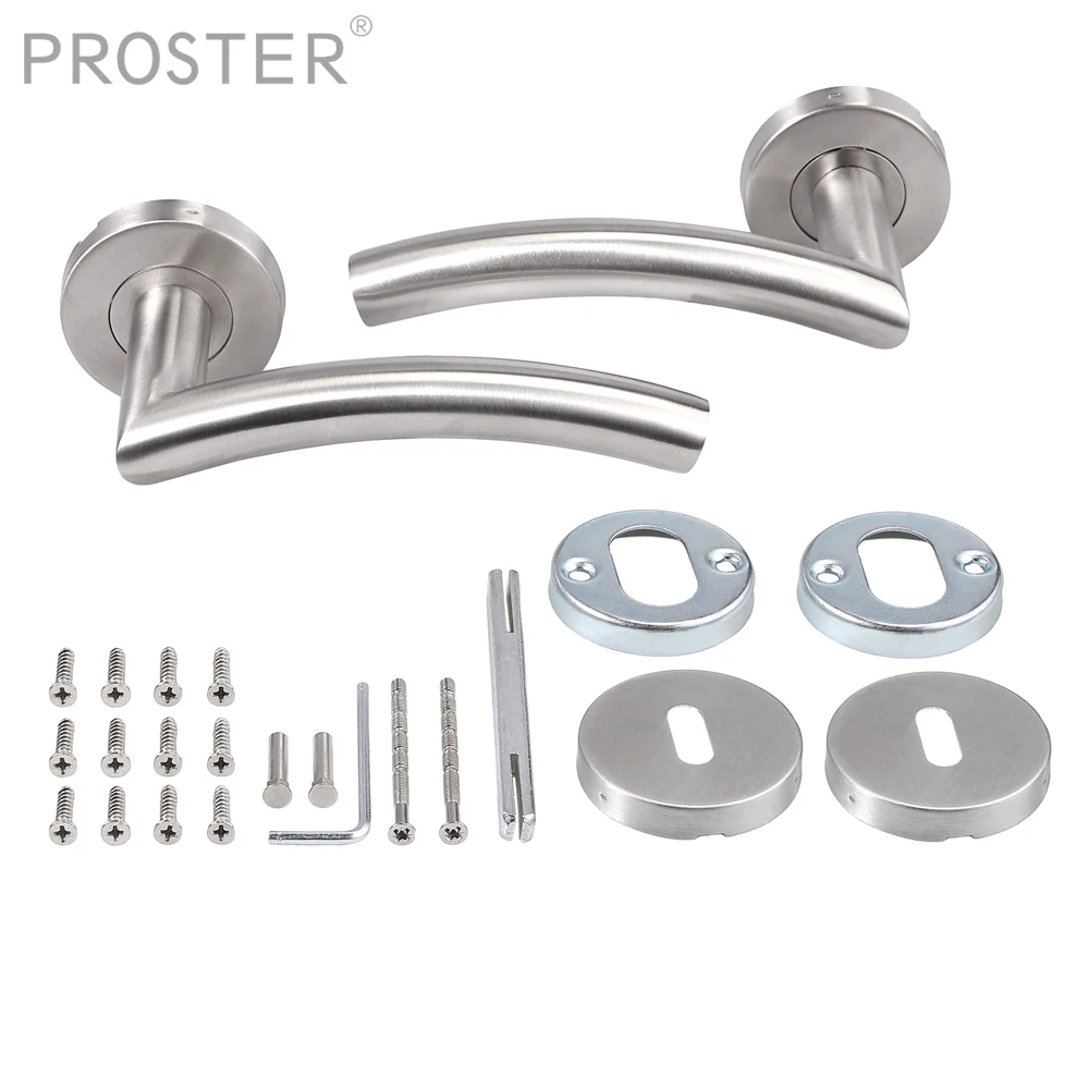 

Proster Fitting BB PZ WC Stainless Steel Door Handle Bathroom Handle Set S-shape Door handle rosettes