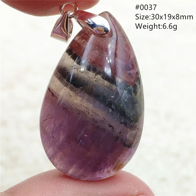 Genuine Natural Cacoxenite Auralite 23 Purple Red Pendant Water Drop Rutilated Bead Women Men AAAAAA 0037