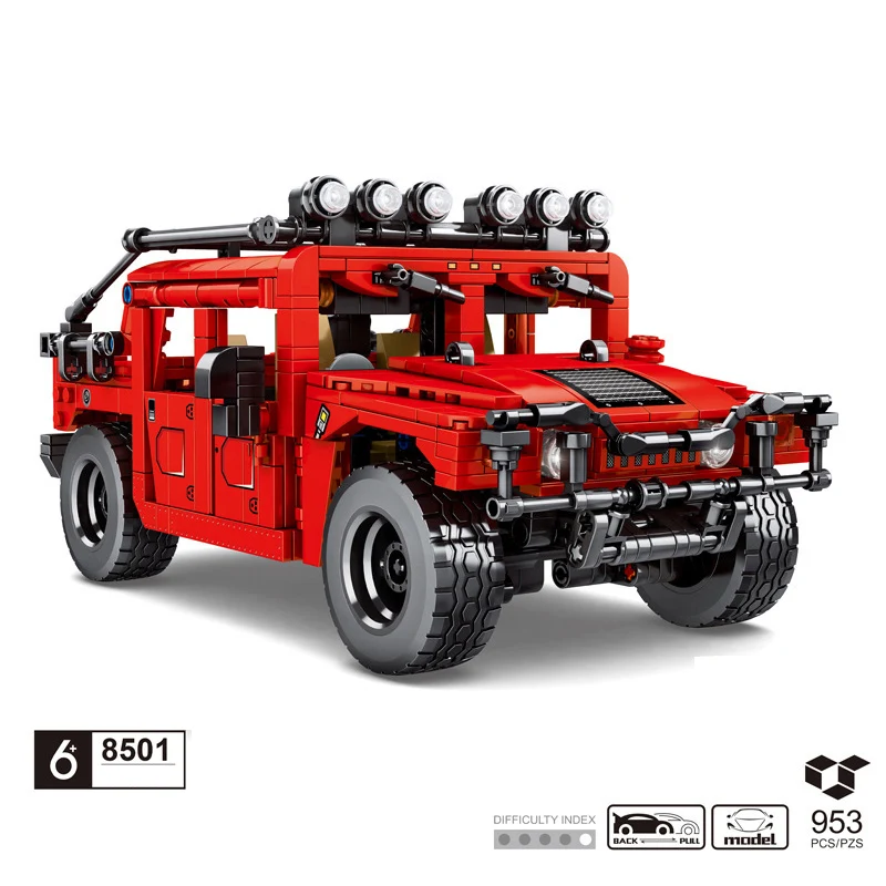 

Technics building block ORV Hummers H1 model HMMWV vehicle steam assembly bricks PULL back car toys for boys gifts