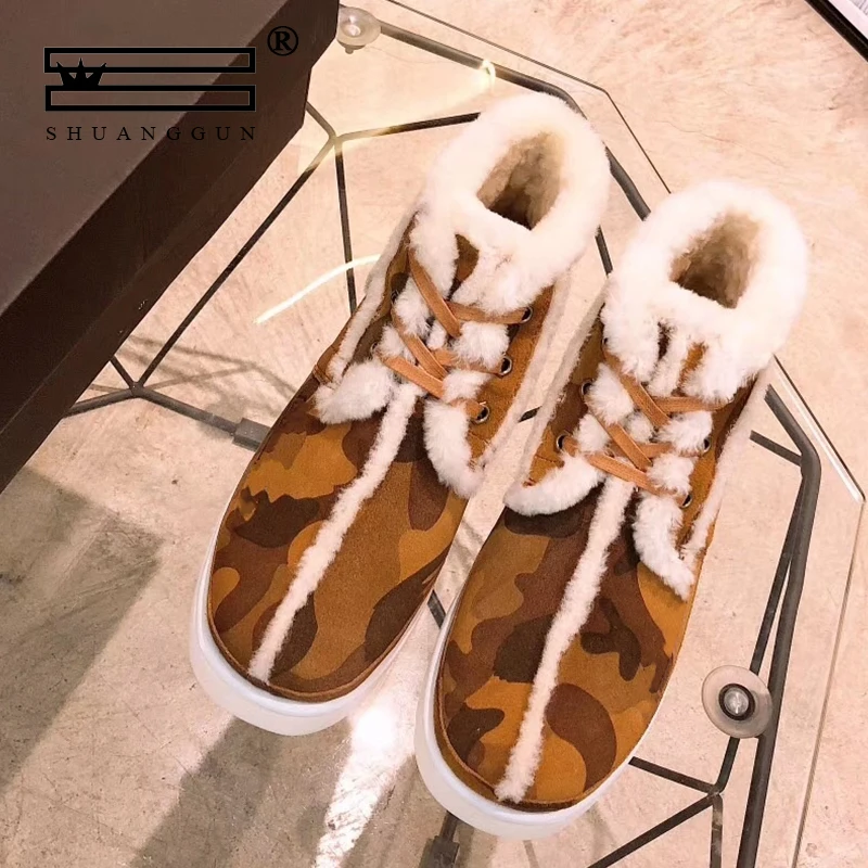 

SHUANGGUN Joint Japanese brand new series Australia imported snow boots wool sheepskin leather advanced custom short boots