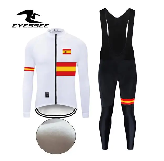 Long strap set Eyessee Мужской комплект Джерси для велоспорта Pro Team зимний комплект для велоспорта термальный флис Испания велосипедная одежда Maillot Ropa Ciclismo - Цвет: Long strap set