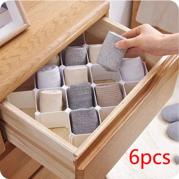 

6 Pcs Partition Drawer Clapboard Adjustable Box DIY Multifunctional Plastic Underwear Compartment Socks Storage Honeycomb Style