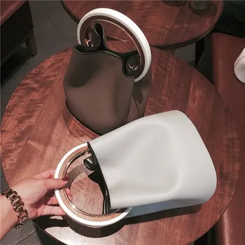 

Portable New Bucket Bag Women's Chain Ring Shoulder Bag Korean-Style Soft Leather Simple Messenger Bag
