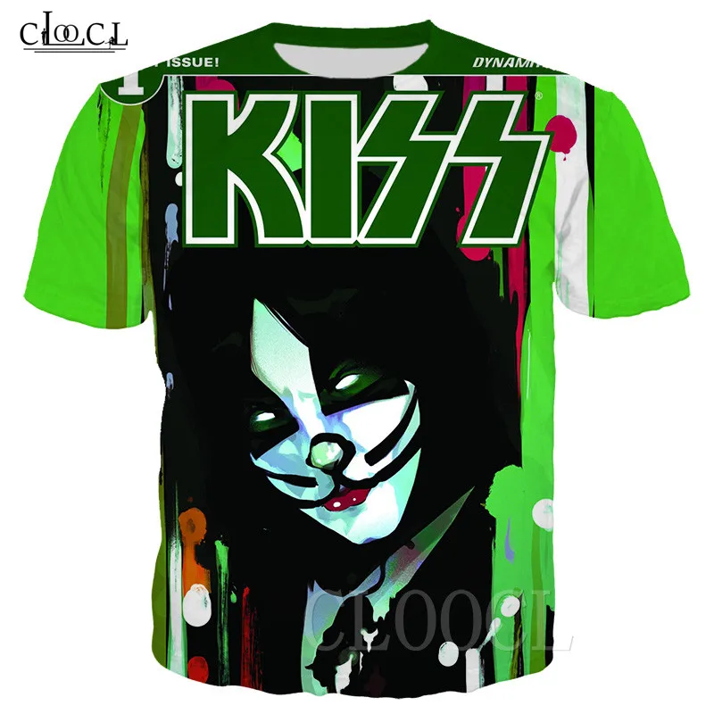 Футболка для мужчин и женщин с 3D-принтом KISS Band топ коротким рукавом в стиле аниме