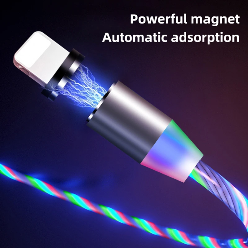 Светодиодный светящийся Магнитный usb-кабель для зарядки type C Micro usb C 8 контактный кабель для зарядки для iPhone 7 samsung A50 зарядное устройство кабели для телефонов