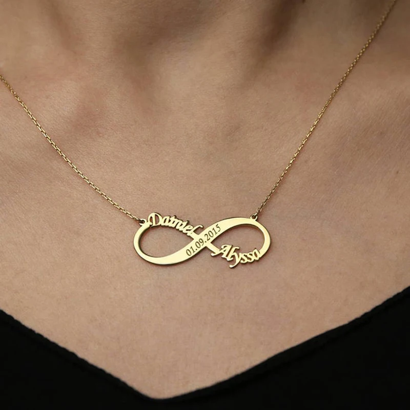 Персонализированное имя ожерелье Бесконечность Ожерелье Bijoux индивидуальная именная табличка ожерелье из золотой цепочки для женщин подружки невесты подарок