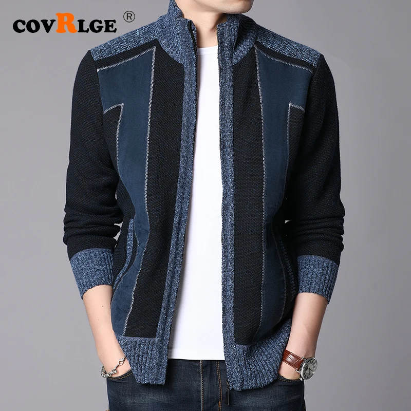 Covrlge Winter Thick Warm Sweater Coat Men Cardigan Jumpers Men Patchwork Cashmere Wool Liner Zipper Fleece Coats Men MWK014 Covrlge Winter Thick Warm Sweater Coat Men Cardigan Jumpers Men Patchwork Cashmere Wool Liner Zipper Fleece Coats Men MWK014
