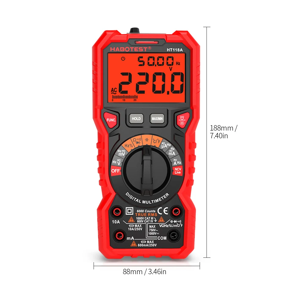 Цифровой мультиметр HABOTEST HT118A с автоматическим диапазоном 6000 отсчетов истинное