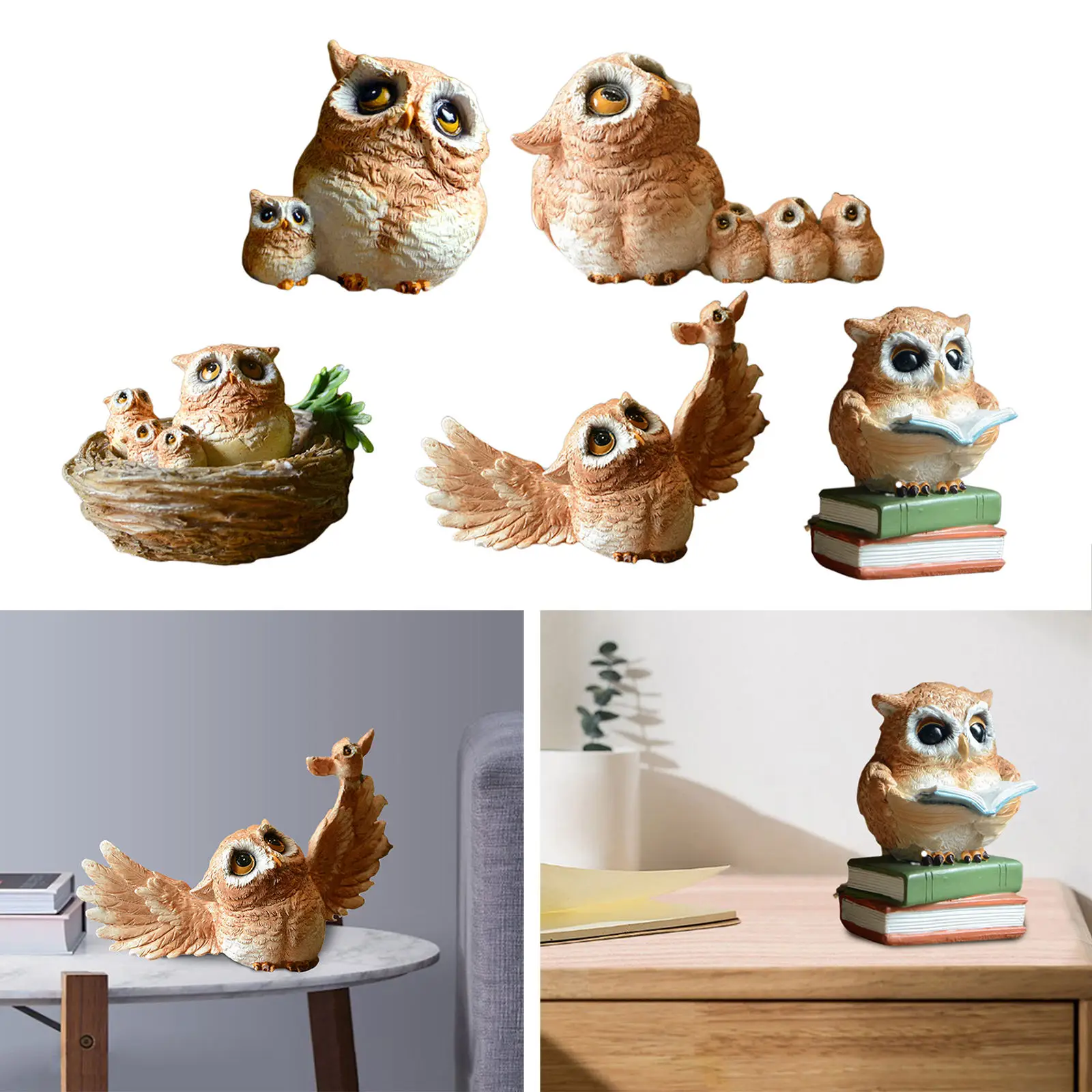Creative Resin Owl Figurines Lovely Garden Micro Landscape Dollhouse