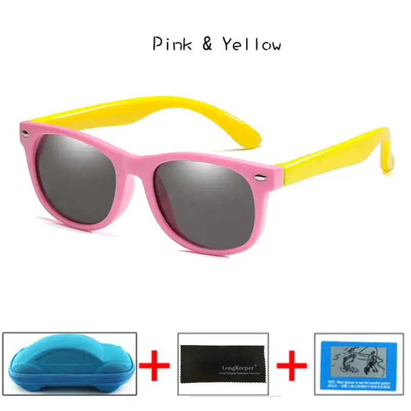 Pink Yellow Детские поляризованные солнцезащитные очки для мальчиков и девочек, небьющиеся силиконовые защитные солнцезащитные очки, UV400, очки для детей, чехол для автомобиля - Цвет линз: Pink Yellow
