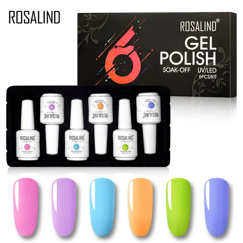 ROSALIND 6 шт./Маникюрный набор Гель-лак для ногтей Vernis Полупостоянный УФ светодиодный дизайн акриловая основа для ногтей и верхний чехол