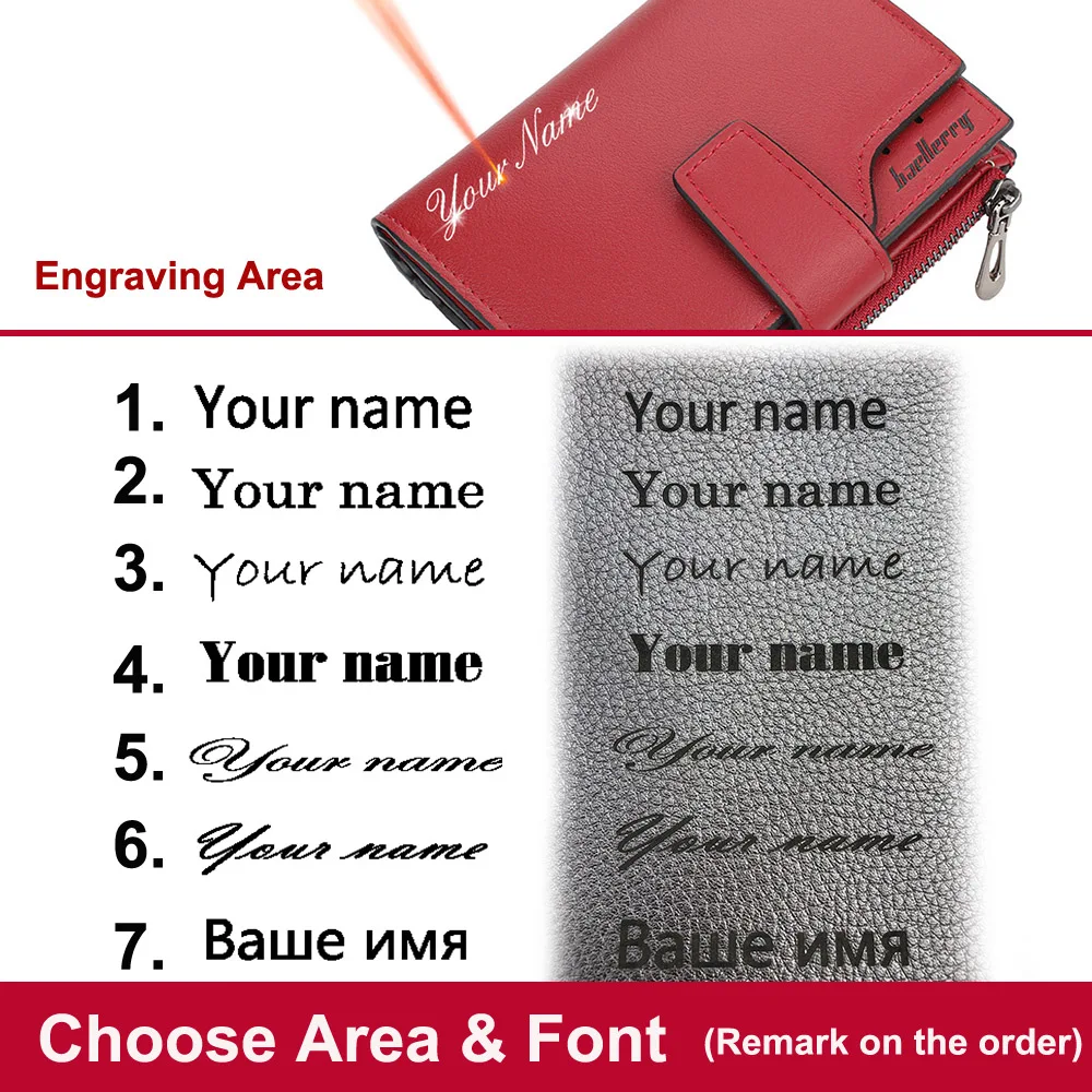 2024 New Women Wallets Name Customized Fashion Short PU Leather Quality Card Holder Classic Female Purse Zipper Wallet For Women 3