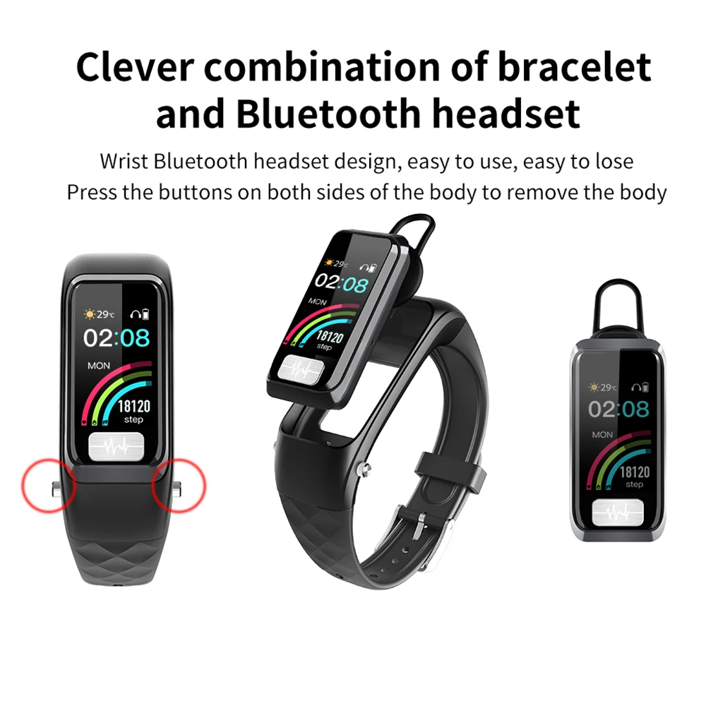 Bluetooth наушники+ умный Браслет трекер активности Смарт-браслет PPG ЭКГ кардио сердечный ритм кровяное давление кислородный монитор