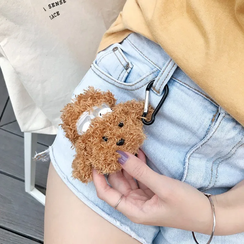

Cute Fluffy Bluetooth Earphone Case For AirPods Cover Teddy Dog Plush Protective Cover For Apple Air Pods Headphone Case