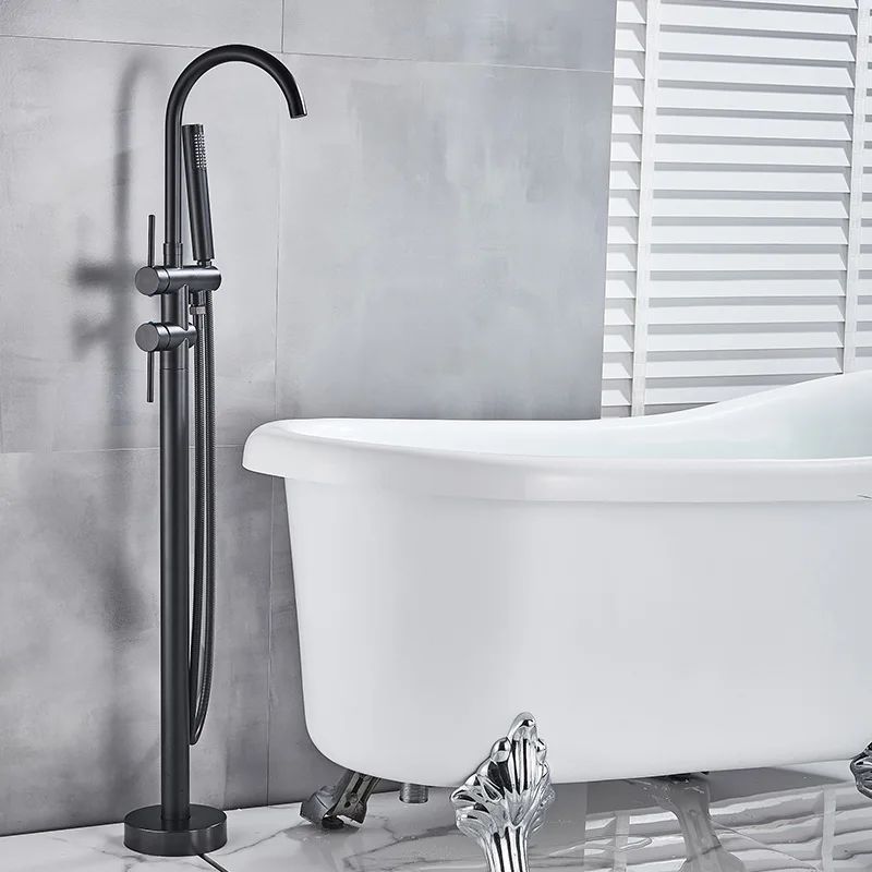 Роскошный элегантный Orb черный высотный круглый смеситель для ванны с изливом напольный кран для ванны/душа смеситель набор - Цвет: Black-A