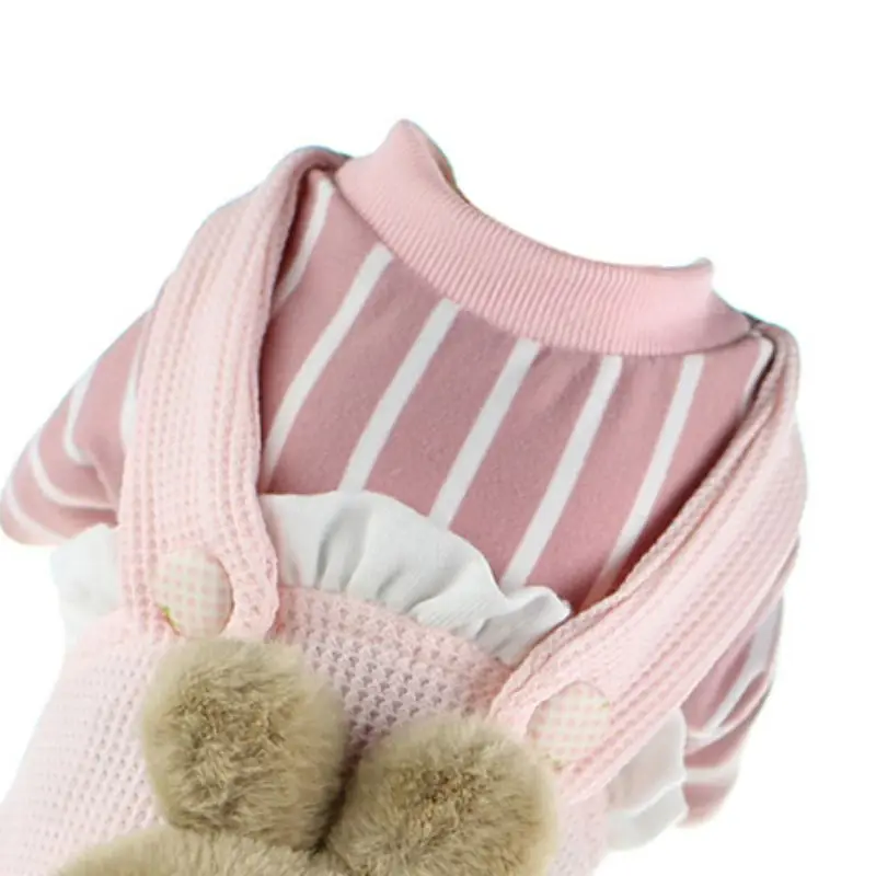 Cute 4-legged Short Plush Pet Costume Warm Dog Jumpsuit With Cartoon Plush Rabbit Accessory Pet Winter Warm B/P Clothes