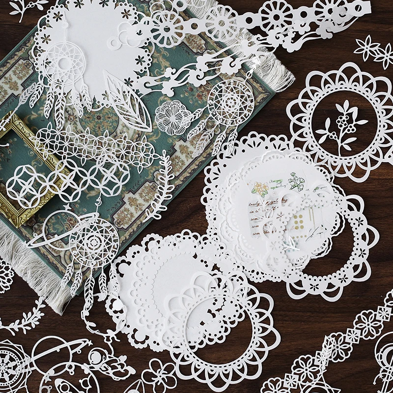 

InLoveArts 10PCS Hollow Out Lace Paper Butterfly Flower-Window Lace Retro Decorative Sticker DIY Scrapbooking Label Diary Album