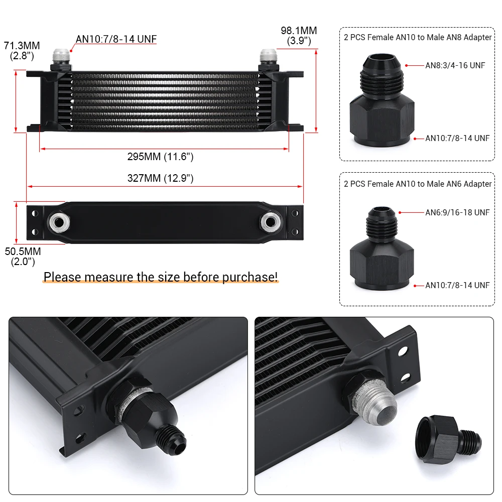 Oil Cooler Kit PQY-Aluminum Universal Oil Cooler Engine transmission AN10 Oil Cooler KIT 10 rows PQY7010