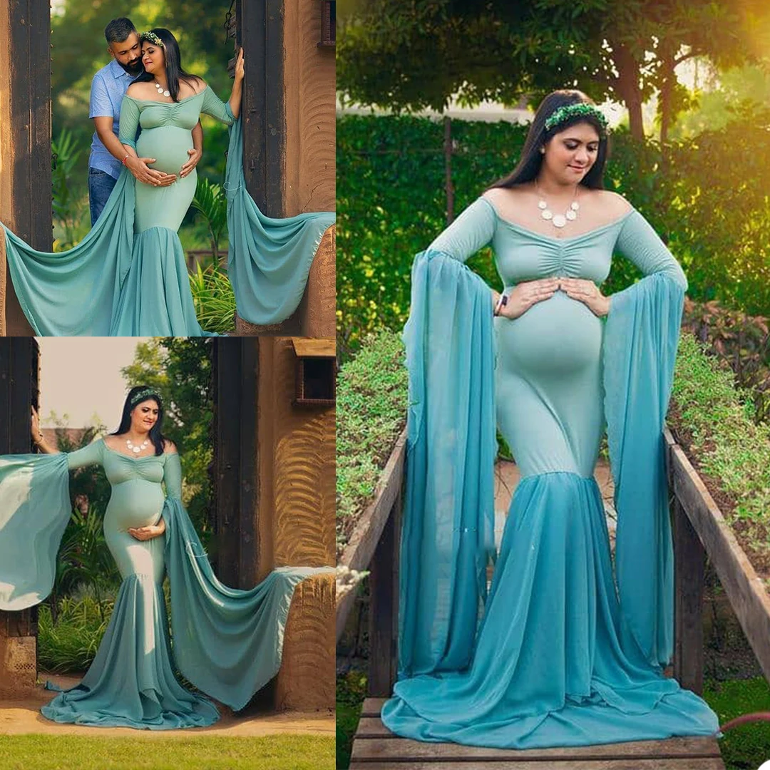 

Новые халаты для беременных женщин с открытыми плечами с длинными рукавами, кружевная Русалка, одежда для сна, Женский сетчатый халат, шали для подружки невесты на выпускной