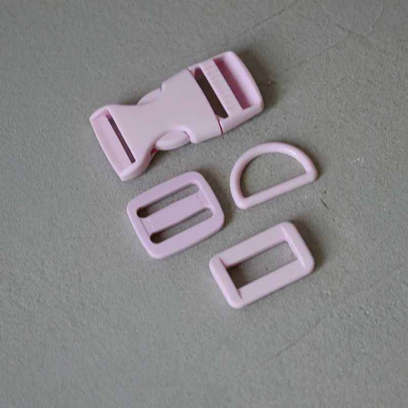 10 sets plastic release buckles D rings 3/4"(20mm) clip clasp belt straps tri-glides sliders DIY dog collar bags accessories - Color: Pink