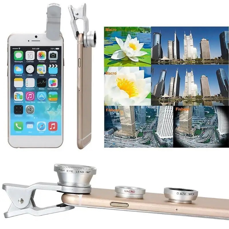 Universal Cell Phone Lens 0.67X Wide Angle 15X Macro 180 Degree Fisheye 2X Lens Polarizer Mobile Phone Accessories