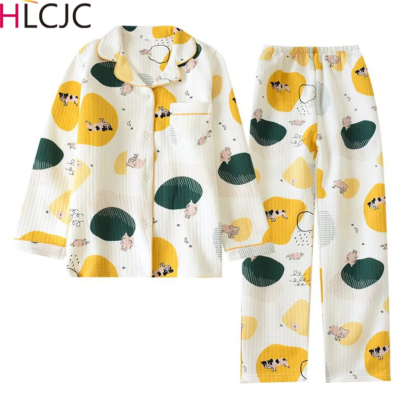 

Autumn Winter Warm Air Layer Women Pyjamas Sets Thick Cotton Long Sleeve Cartoon Sleepwear Pyjama Femme Casual Wear Long Sleeve