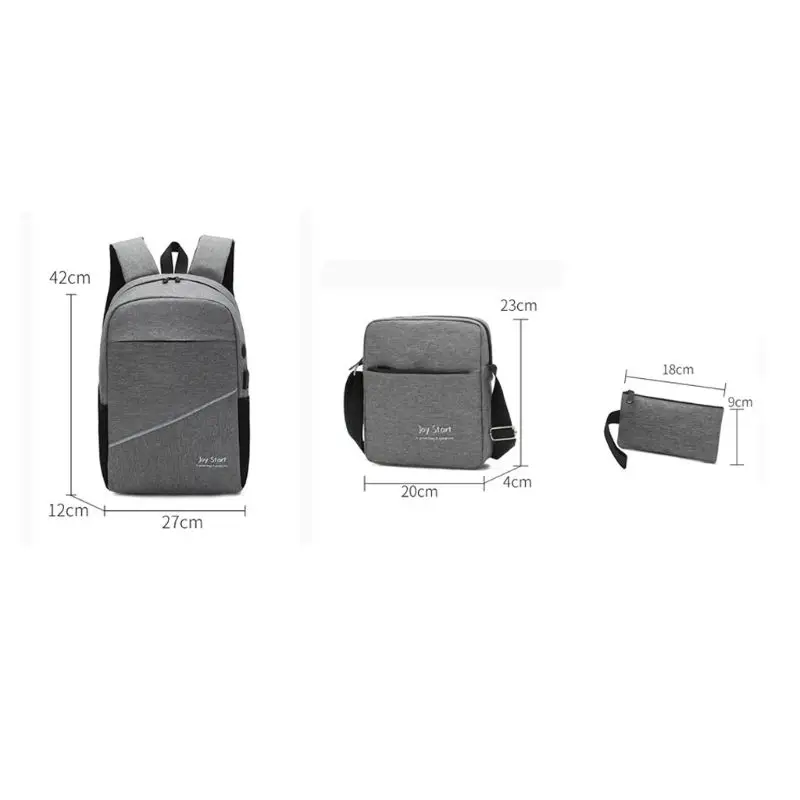 Anti-theft backpack USB port waterproof charging travel laptop bag three-piece