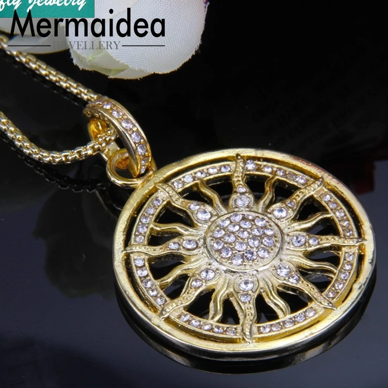 Модное Стильное ожерелье золотого цвета с подвеской от солнца циркониевое ПАВЕ