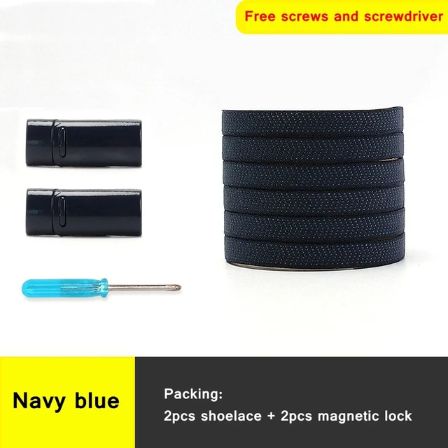 1 second No tie shoelace 24Color Elastic shoelaces Magnetic metal lock Quick wear in Flat Suitable for all shoes Lazy laces Navy blue