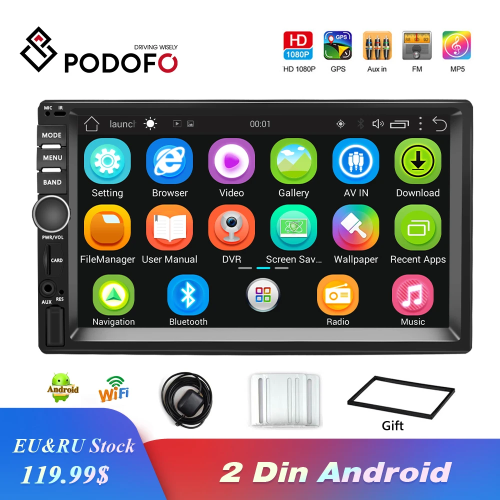 

Podofo 2 Din Android Car Radio Stereo GPS Navigation Bluetooth USB 7'' Touch 2 din Universal Multimedia Audio Player Auto Radio