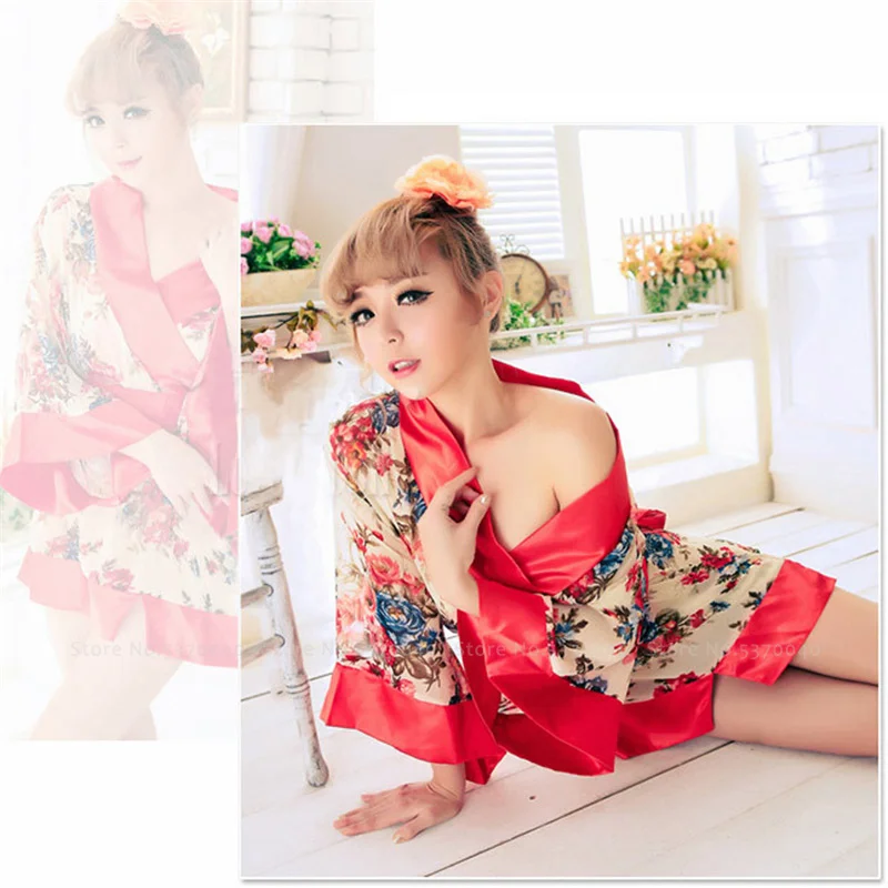 Женское сексуальное японское кимоно, ночная рубашка Yukata, одежда для сна, Цветочная Шелковая пижама для отдыха, Платье Аниме, костюм для косплея, кардиган, банные халаты