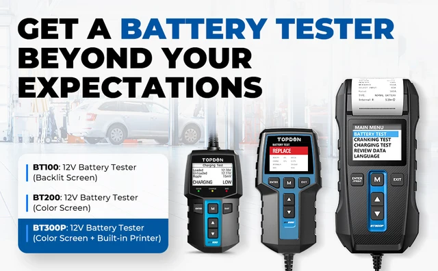 TOPDON-Testeur de batterie de voiture avec imprimante, test de charge de batterie  pour moto, charge automatique, démarrage, analyseur, BT300P, 12V -  AliExpress