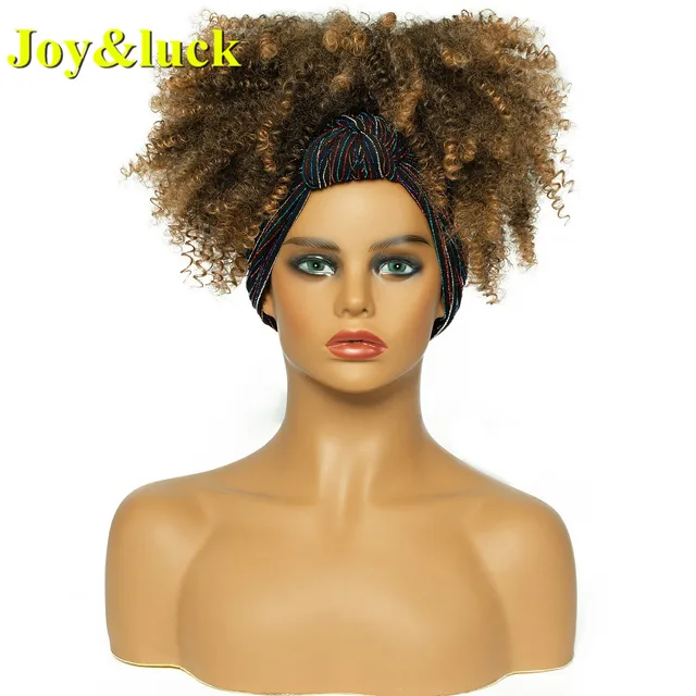 Headband Synthetic Wig Short Afro Kinky Curly Hair Wigs For Black Women Fluffy Curls Hairband African Turban Wrap Hair 57