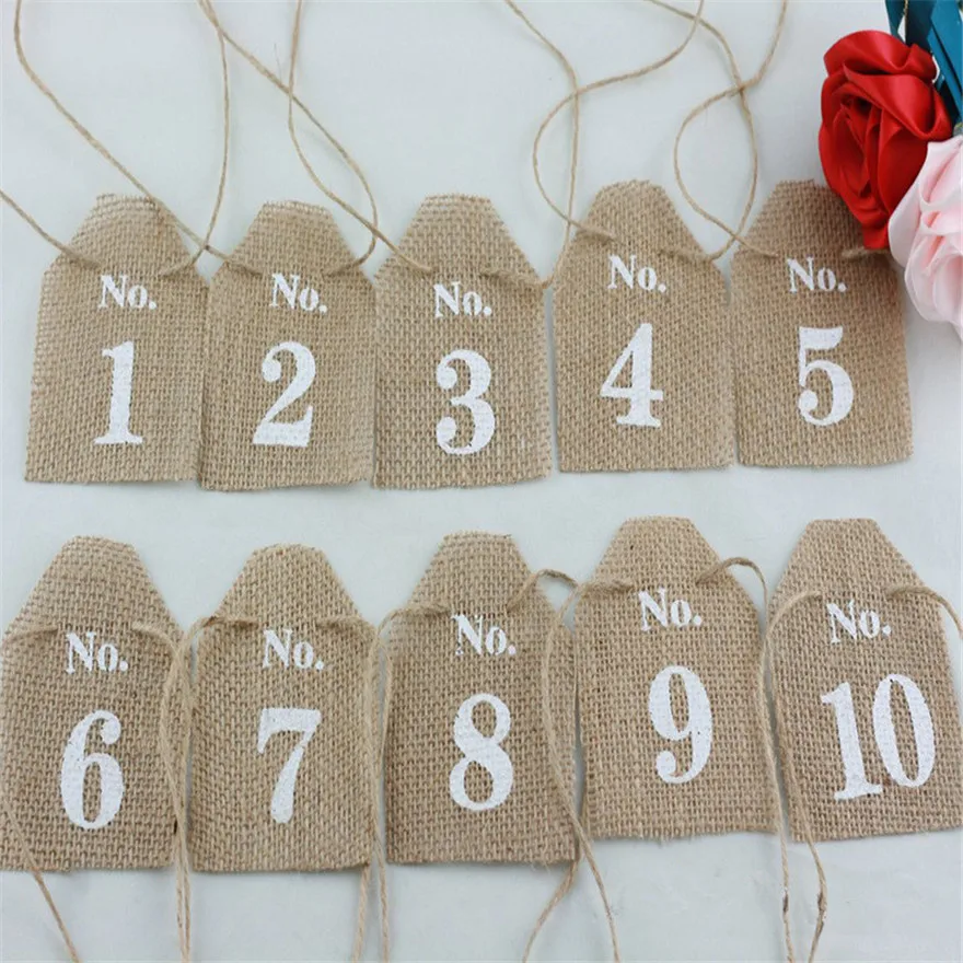 Rustic Jute 1-20 Table Numbers Burlap Wedding Table Centerpieces Vintage Country Wedding Decoration Chic Party Decor