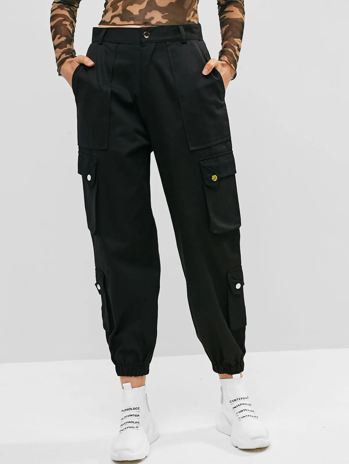 ZAFUL с карманами одноцветные штаны для бега свободные высокая талия брюки карго