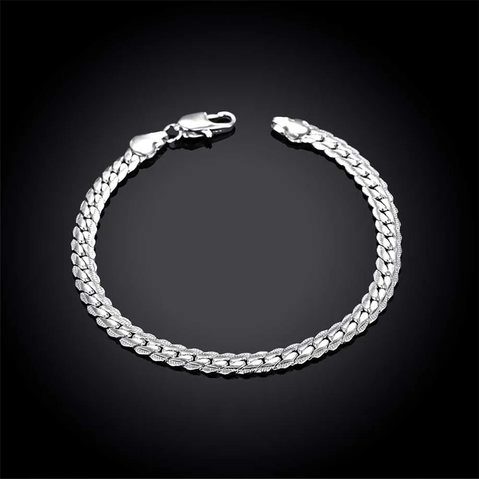 Fashion 925 Sterling Silver Bracelet Unisex 5MM Flat Snake Chain Lobster Clasp Bracelet - Image 5
