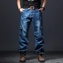 MSSNNG мужская повседневная мотоциклетная рабочая одежда с несколькими карманами джинсовая Байкерская карго джинсы брюки для мужчин размера плюс